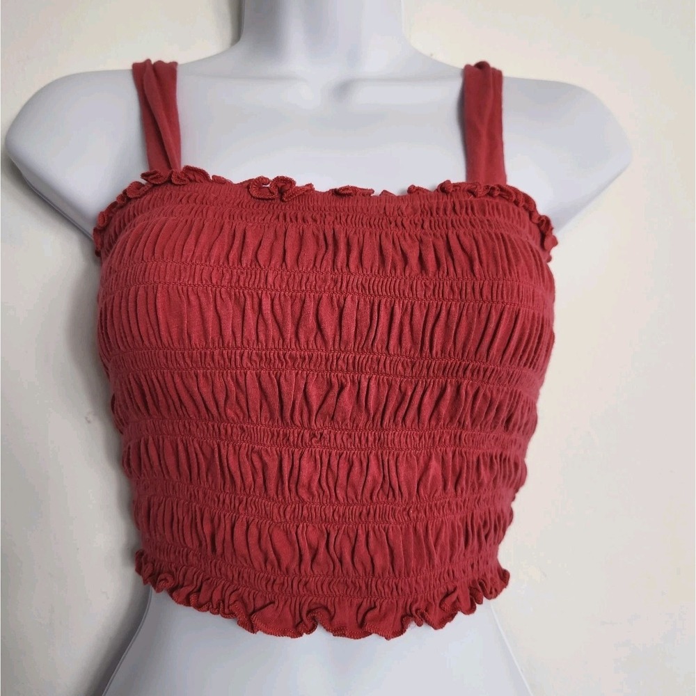 American Eagle Smocked Crop Tank Top Womens Size XS Pink Ruffle Stretch‎ Y2K